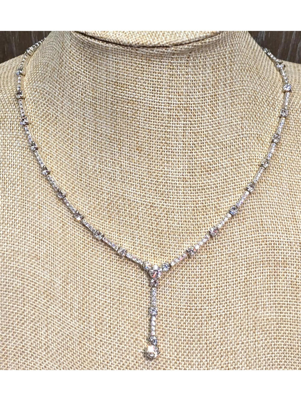 Carolee Silver Tone Rhinestone Necklace Y Drop Style Adjustable 16.5 to 19.5 in.